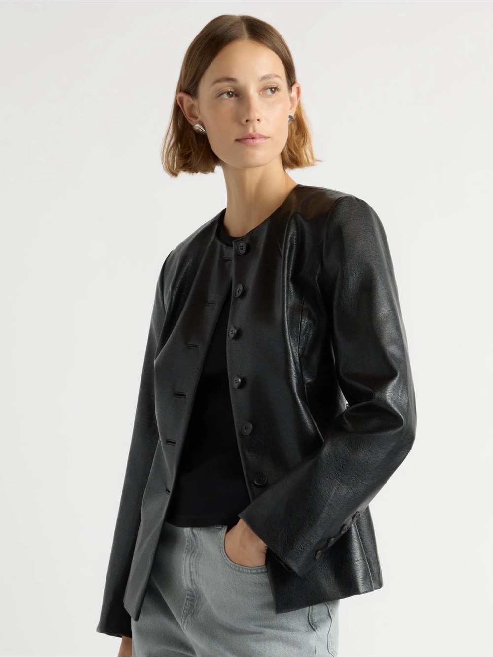 Modern Citizen Black Faux Leather Button-Front Jacket